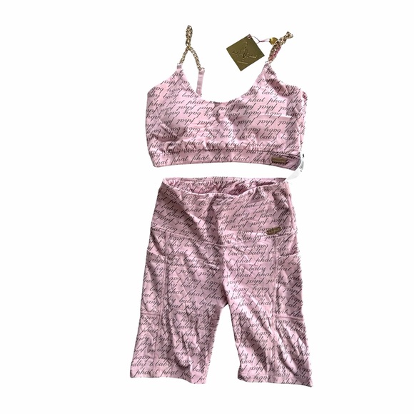 Baby Phat NWT Pink Logo Print Chain Bralette & Biker Shorts Size Small Medium - Picture 3 of 16